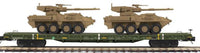 MTH Premier 20-92276D U.S. Army  60' Flat w/(2) Stryker Vehicles Car No 40182 O SCALE NEW