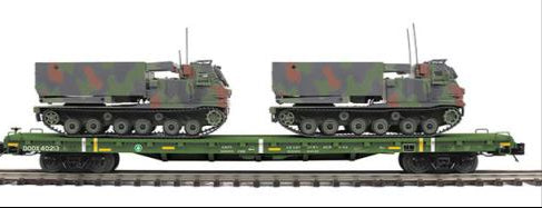 MTH Premier 20-92280E U.S. Army 60 Flat Car w/(2) M270 Rocket Launcher Vehicles #40213 O Scale NEW