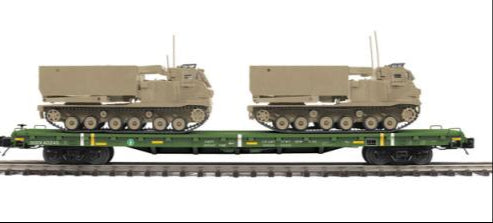 MTH Premier 20-92283D U.S. Army 60' Flat Car w/(2) M270 Rocket Launcher Vehicles O SCALE NEW