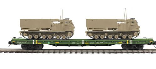 MTH Premier 20-92283C U.S. Army 60' Flat Car w/(2) M270 Rocket Launcher Vehicles O SCALE  NEW