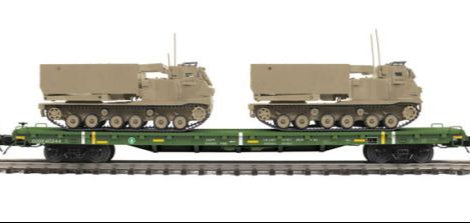 MTH Premier 20-92284D U.S. Army 60' Flat Car w/(2) M270 Rocket Launcher Vehicles O SCALE NEW