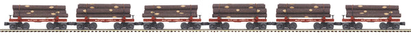 MTH Premier 20-92330 West Side 6-Car Skeleton Flat Car Set w/Log Load - West Side Lumber Co. #76, #86, #89, #95, #113, #119. O SCALE NEW