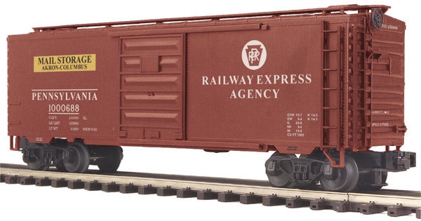 MTH Premier 20-93122 Pennsylvania Box Car #100688 RAILWAY EXPRESS AGENCY REA MAIL STORAGE AKRON-COLUMBUS O SCALE Like New