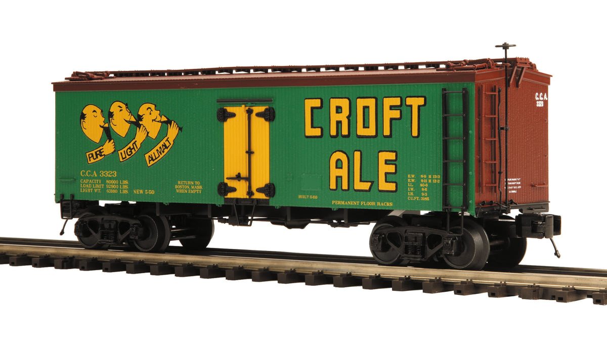 MTH Premier 2094332 Croft Ale 36' Woodsided Reefer Car 3323. O SCALE