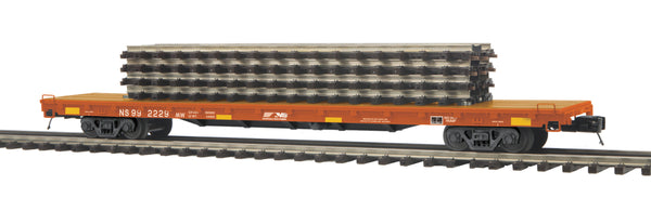 MTH Premier 20-95147 Norfolk Southern 60' Flat Car w/(4) ScaleTrax 10" Straights No. 992229 O SCALE Used Excellent as is