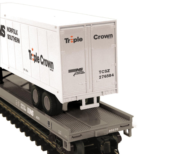 MTH Premier 20-95220 Norfolk Southern Flat Car w/ 40' Trailer Road: 60372, 60378 O SCALE Used Excellent Damaged Box