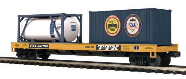 MTH Premier 20-95221 CSX Flat Car w/Tank Container & 20' Container #MCVX 802919. O SCALE NEW