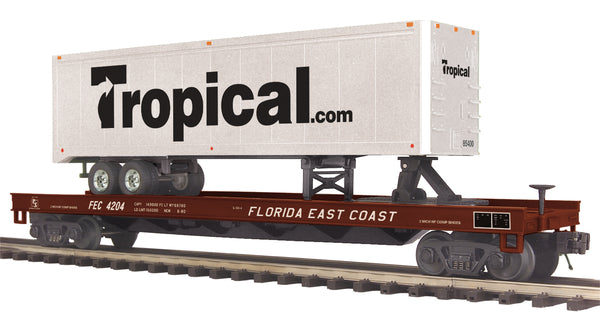 MTH Premier 20-95276 Florida East Coast Flat Car w/ 40' Trailer FEC #4204. O SCALE NEW