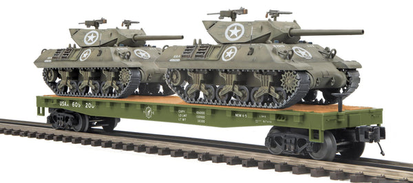 MTH Premier 20-95326 U.S. Army Flat Car w/ 2 M10 Wolverine Tank . O SCALE Like New