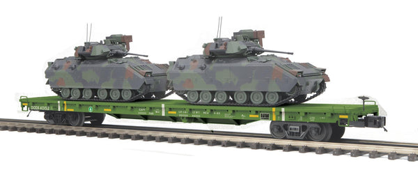 MTH Premier 20-95426 U.S. Army O Scale Premier 60' Flat Car w/(2) Bradley Fighting Vehicles Like New