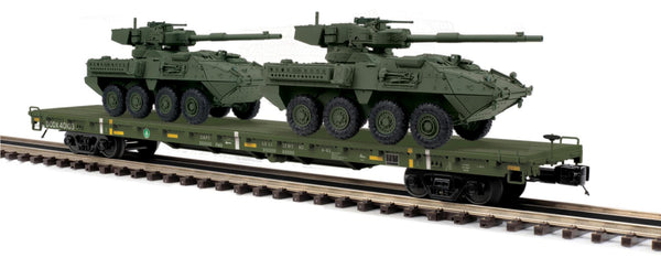 MTH Premier 20-95462 U.S. Army 60' Flat Car w/(2) Stryker Vehicles O SCALE. NEW