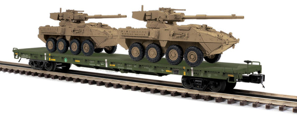 MTH Premier 20-95464 U.S. Army 60' Flat Car w/(2) Stryker Vehicles O SCALE  NEW