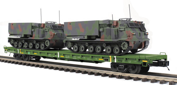 MTH Premier 20-95468 U.S. Army 60 Flat Car w/(2) M270 Rocket Launcher Vehicles O SCALE. NEW