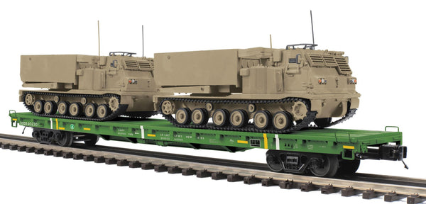 MTH Premier 20-95470 U.S. Army O Scale Premier 60 Flat Car w/(2) M270 Rocket Launcher Vehicles NEW