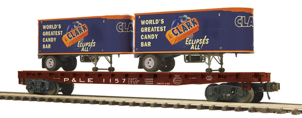 MTH Premier 20-95509 Pittsburgh & Lake Erie Flat Car w/(2) PUP Trailers (Clark Bar) O Scale Like New