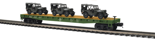 MTH Premier 20-95672 U.S. Army Flat Car w/(3) Willys Transport Vehicles O Scale NEW