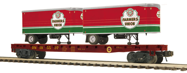 MTH Premier 20-95714 Duluth Missabe & Iron Range Flat Car w(2) Farmers Union PUP Trailers # 5543 limited O SCALE NEW