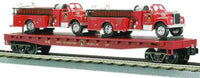 MTH Premier 20-98114 MTH Transport Flat Car w/ 2 fire trucks O SCALE Used Excellent