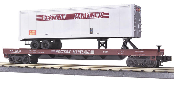 MTH Premier 20-98136 Western Maryland Flat Car w/ 40 trailer O SCALE Like New