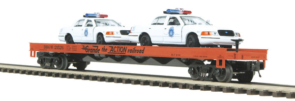 MTH Premier 20-98546 Denver & Rio Grande Flat Car w/(2) Ford Police Cars . O SCALE NEW