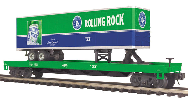MTH Premier 20-98630 Rolling Rock Beer  Flat Car w/ 48' Trailer limited edition O SCALE NEW