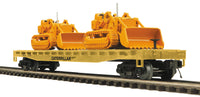 MTH Premier 20-98648 Caterpillar 50' Flat Car w/(2) CAT No. 977 Traxcavators Load #906210 #906211. O SCALE Like New