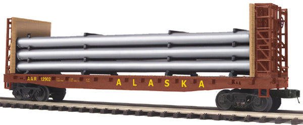 MTH Premier 20-98663 Alaska Flat Car - w/Bulkheads & Pipe Load O SCALE NEW