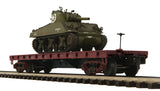 MTH Premier 20-98743 Union Pacific 50-Ton 41' Wood Flat Car w/(1) Sherman Tank O SCALE Like New