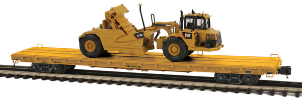 MTH Premier 20-98790 Caterpillar 60' Flat Car w/(1) CAT 613G Wheel Tractor Scraper #542012 O SCALE Like New