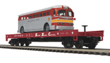 MTH Premier  20-98832 Santa Fe ATSF Flat Car w/Die-Cast Santa Fe "Flagstaff" Bus O SCALE Like New