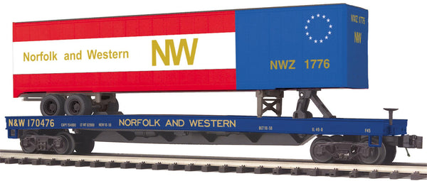 MTH Premier 20-98928 Norfolk & Western Flat Car w/ 48' Trailer Bicentennial 1776 O SCALE NEW