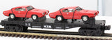 MTH Railking 30-7639 Auto Transportation Flat Car w/1968 GTO Color- Red O SCALE Like New