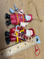 Set of 2 Firefighter Santa Ornaments Used Excellent No Box