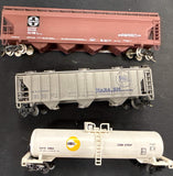 Mixed Lot Bachmann Santa Fe Cylindrical Hpper, Bachmann Wabash Hopper and Cargill Tank Car N Scale  Used Excellent No Box
