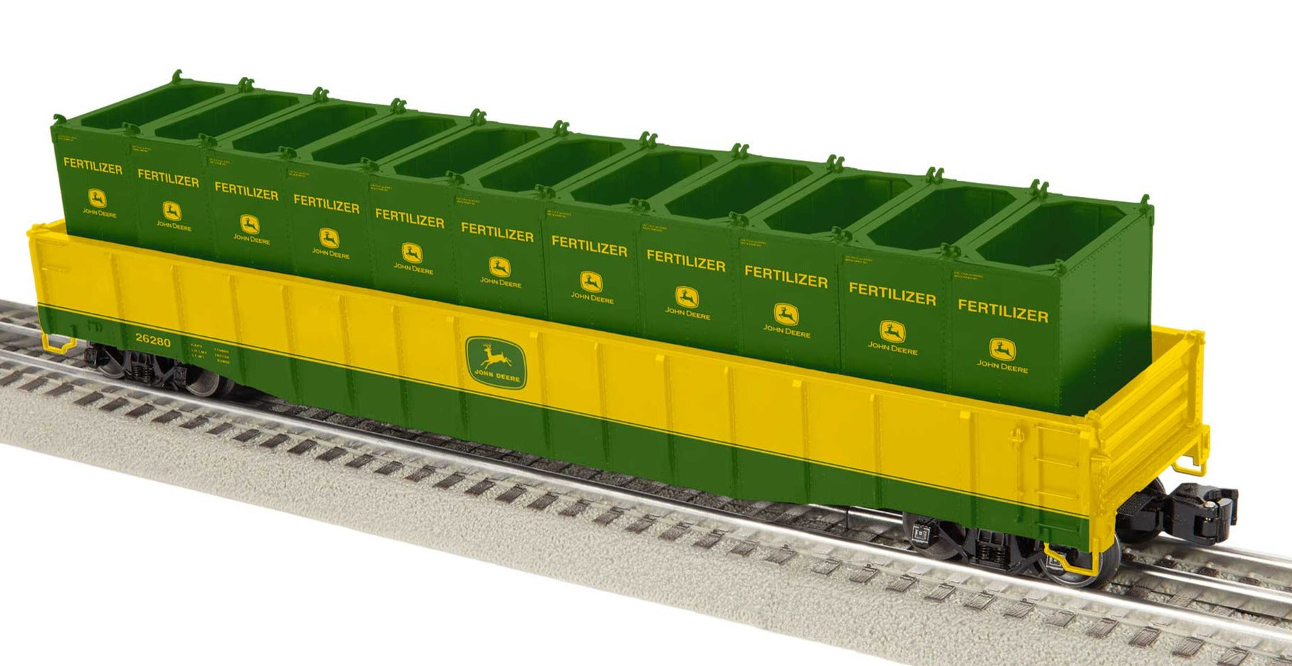 Saving lionel flat car, #6819 carrying john deere tractors