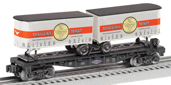 Lionel 2528700 Whispering Rails Flatcar with Transylvania Transit Undertaker Coffin Co. Piggyback Trailers limited O SCALE NEW