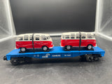 MTH Railking 30-76034 Conrail Flat Car w/(2) VW Buses #7604. O SCALE Like New