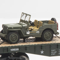 Menards 279-3380 army flatcar with two army jeeps O SCALE NEW