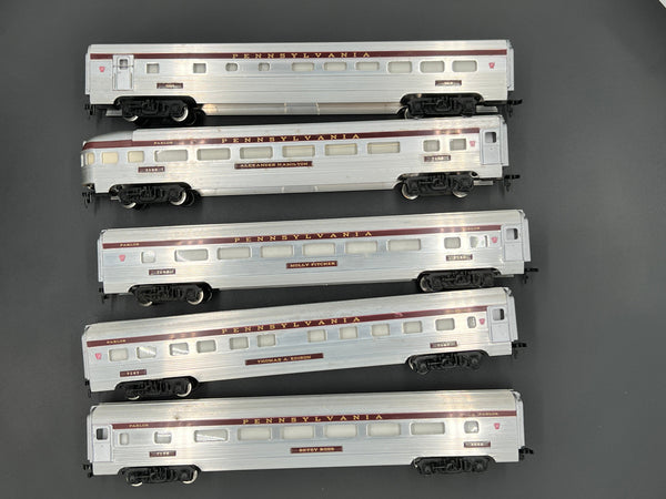 HO Scale Bargain Car Pack 1: Set of 5 Pennsylvania Railroad PRR Aluminum Body Passenger Cars HO SCALE