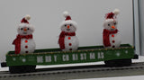 MTH Railking 30-72211 Christmas Gondola Car w/LED Christmas Lights & Lighted Snowmen GREEN O SCALE Used Excellent