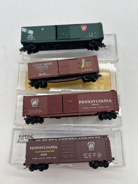 Lot of 4 cars PRR, Misc Billboard Reefer 01 N SCALE  Like New limited deal