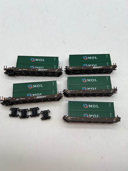 Kato 106-6153 BNSF Gunderson MAXI-I Double Stack Car set w/ containers N SCALE Used Excellent