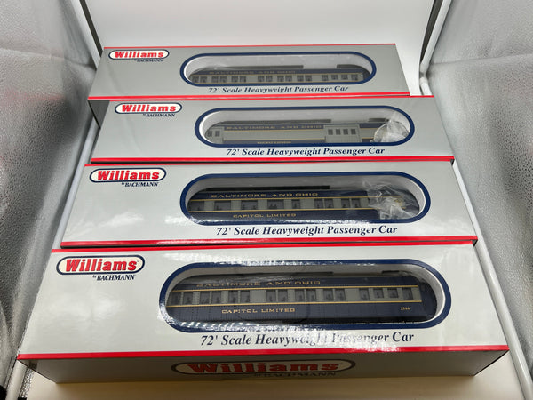 Williams 43357 B&O 72' Heavyweight Passenger Cars (Set of 4) O SCALE NEW