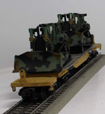 MTH Premier 20-98378 U.S. Army 47' TTX Heavy Duty Flat Car w/(2) Military Tractors O SCALE Like New Damaged Box