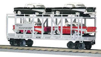 MTH Railking 30-7656 Auto Carrier Flat Car - Silver '57 Chevy (2 Red w/white top, 2 Black w/white top) O SCALE NEW