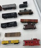 Big lot of 18 freight cars & loco--loose, broken, incomplete-- Mostly DRGW-- AS IS HOn3 Scale Used No Boxes