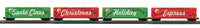 MTH Railking 30-70131 Christmas 4-Car 50 Double Door Plugged Boxcar With LED Lights #252225, #252226, #252227, #252228. O SCALE NEW