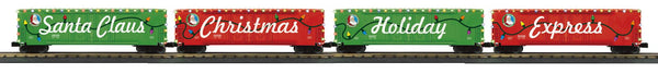 MTH Railking 30-70151 Christmas 4-Car 50 Double Door Plugged Boxcar Set With LED Lights LIMITED O SCALE NEW