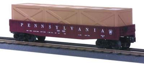 MTH Railking 30-7209 Pennsylvania Car Semi Scale Gondola & 3 crates no. 367829 O-27 Scale. O SCALE Like New