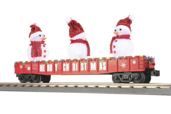 MTH Railking 30-72247 Christmas Gondola Car w/LED Christmas Lights & Lighted Snowmen #2024. O SCALE NEW
